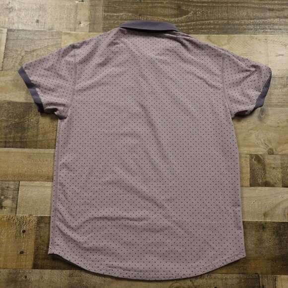BYLT Drop-Cut Polo Shirt Men’s Large Mauve Gray Polka Dot Stretch - Picture 7 of 7